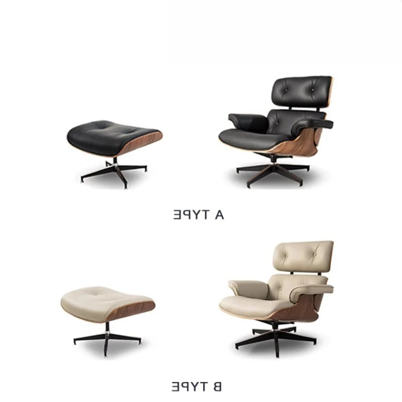 Large Leather Swivel Armchair with Ottoman Set