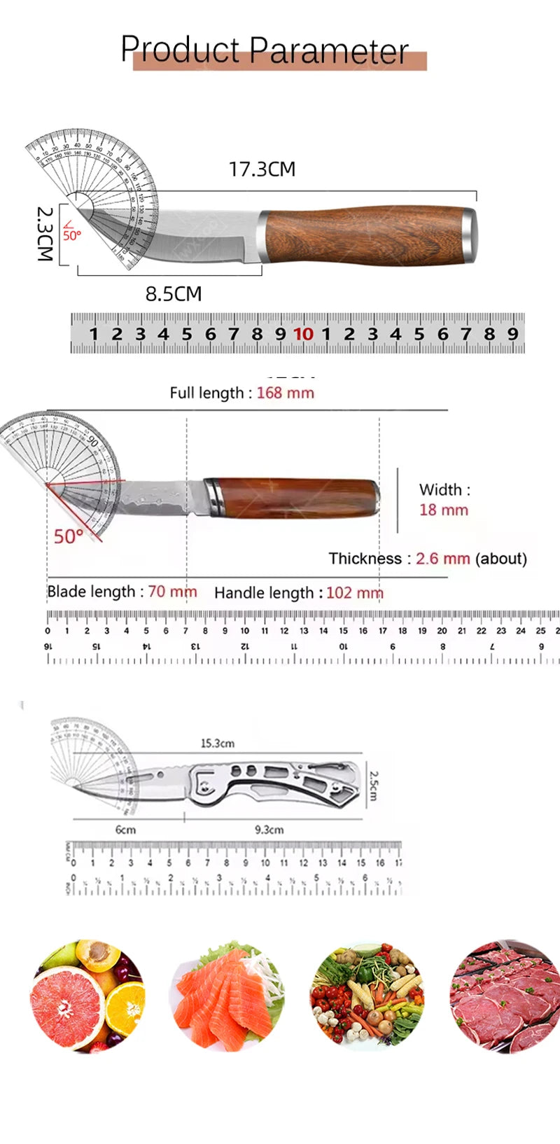 WXCOO Wooden Handle Stainless Steel Kitchen Knife