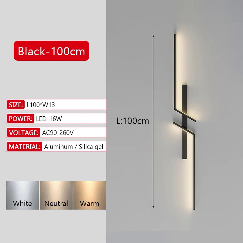 Modern Long Strip LED Wall Lamp with Remote
