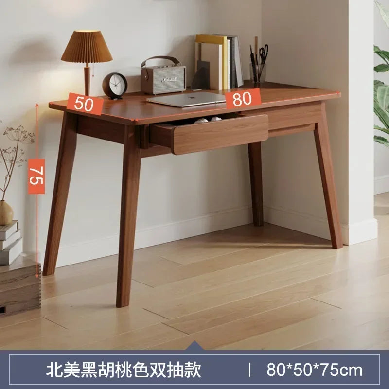 Modern Solid Wood Double Drawer Computer Desk