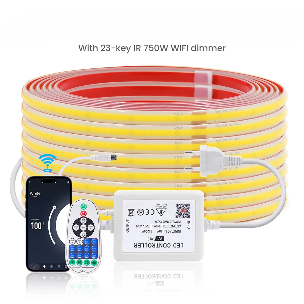 220V Dimmable COB LED Strip Light WIFI