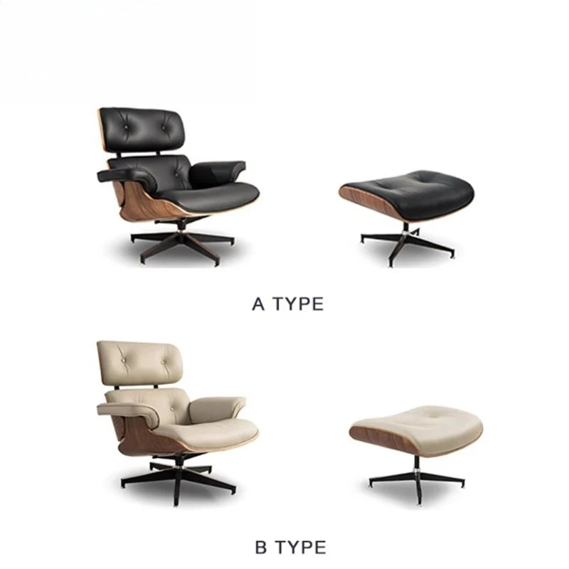 Large Leather Swivel Armchair with Ottoman Set