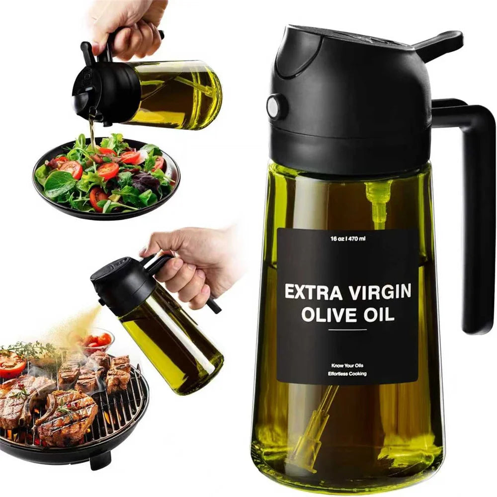 470ML 2-in-1 Glass Oil Sprayer Dispenser Bottle