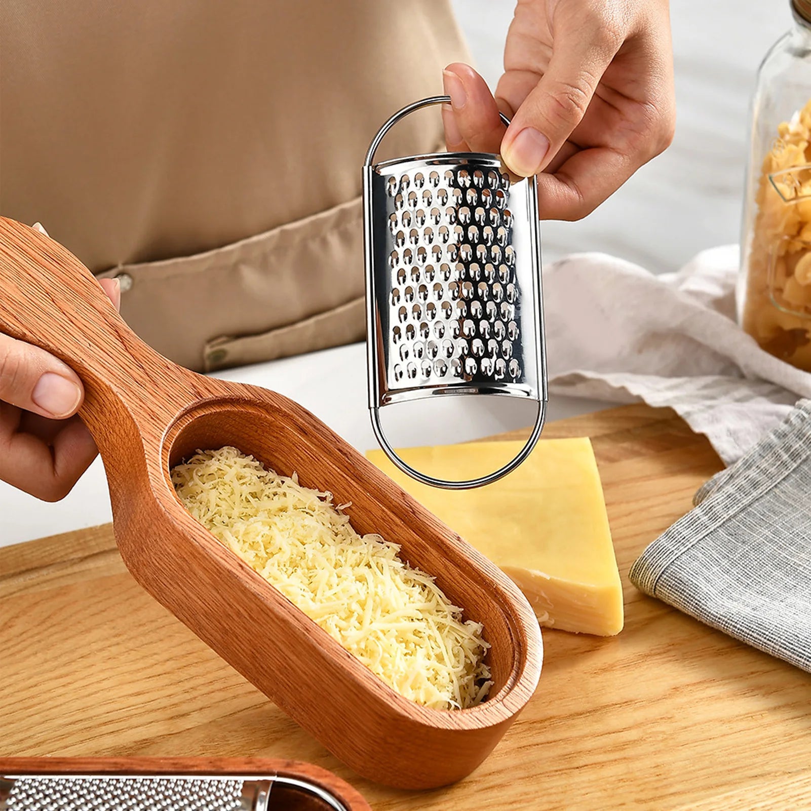 Wooden Handle Manual Cheese Grater with Storage