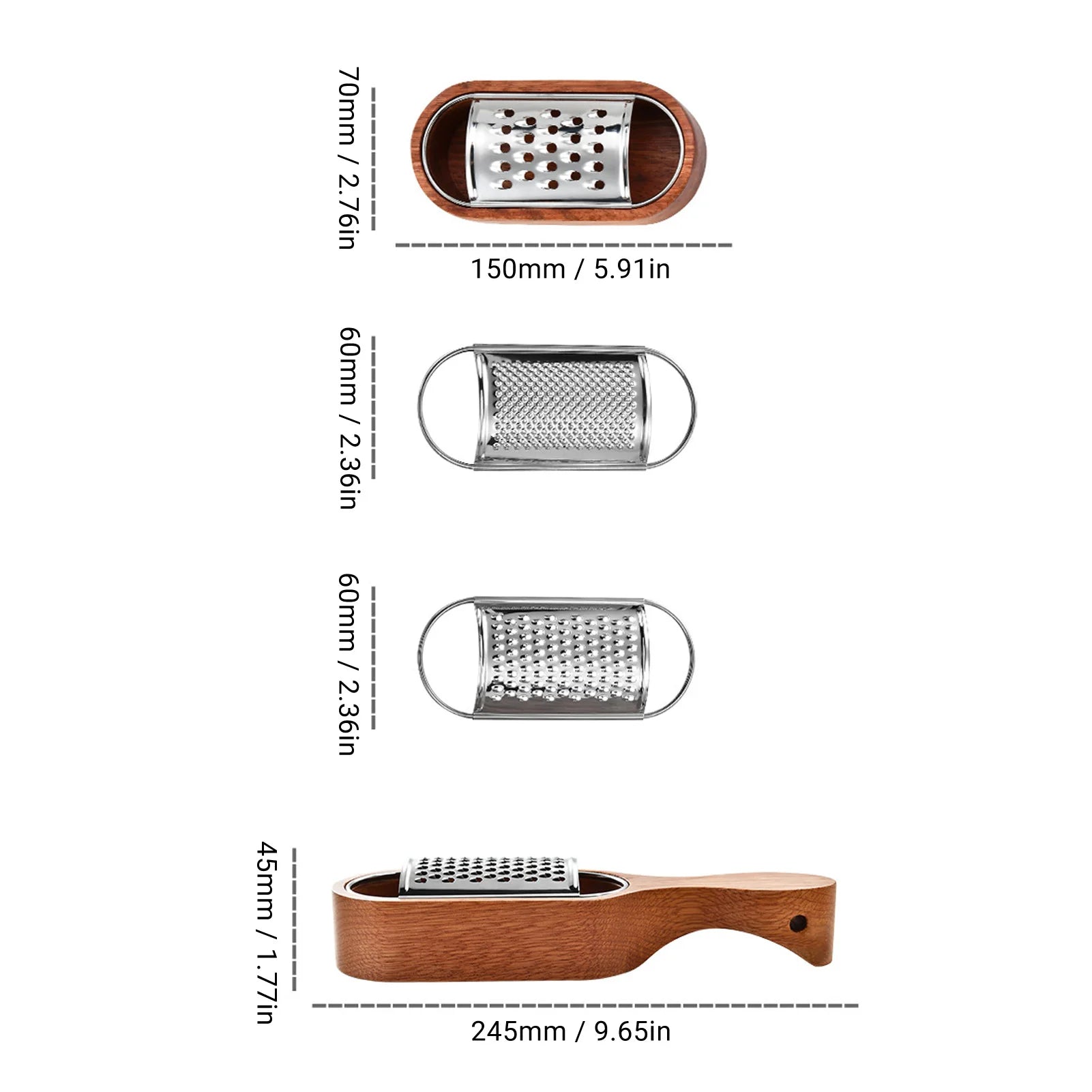 Wooden Handle Manual Cheese Grater with Storage