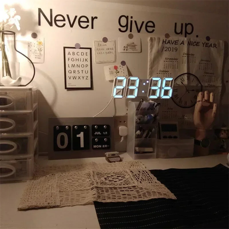 3D LED Digital Wall Clock Night Light Decor