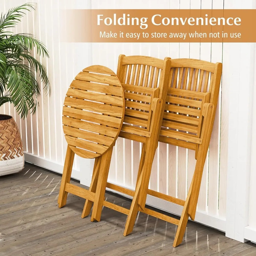 Folding Acacia Wood Bistro Set with Cushions