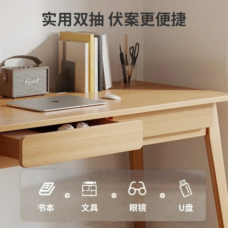 Modern Solid Wood Double Drawer Computer Desk