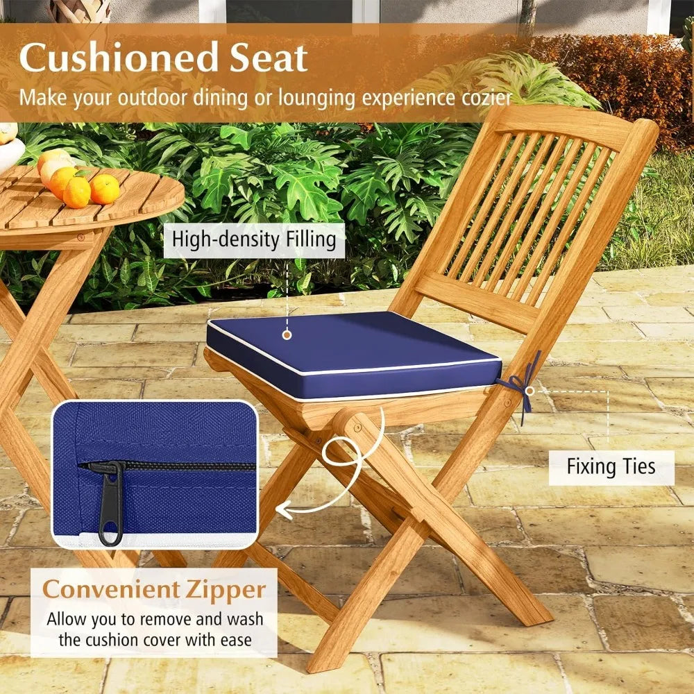 Folding Acacia Wood Bistro Set with Cushions