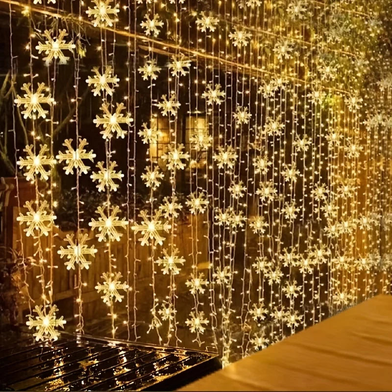 3M LED Snowflake Curtain Lights Christmas Decoration